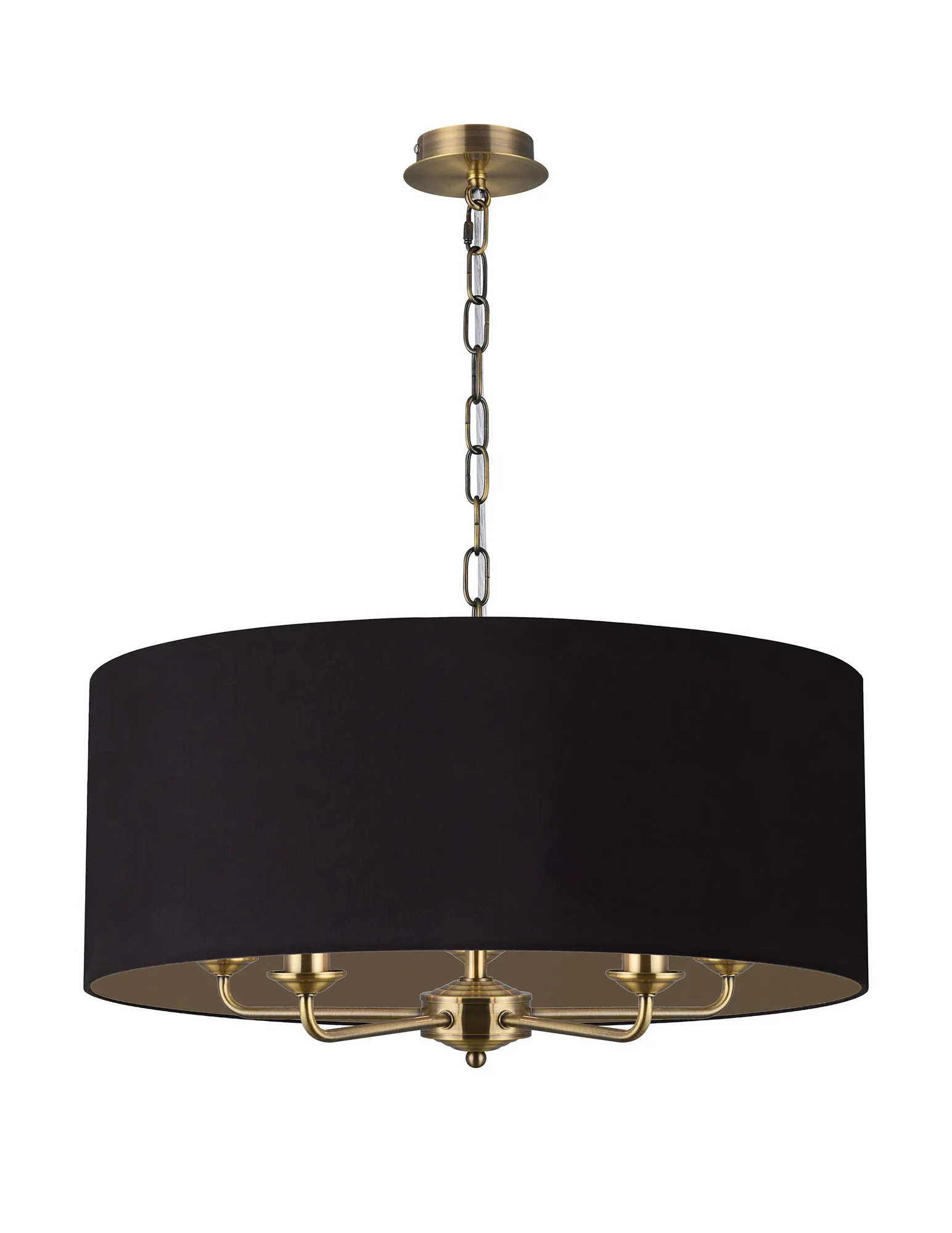 Banyan 60cm 5 Light Pendant Antique Brass; Midnight Black/Green Olive DK0666  Deco Banyan AB BL/GR